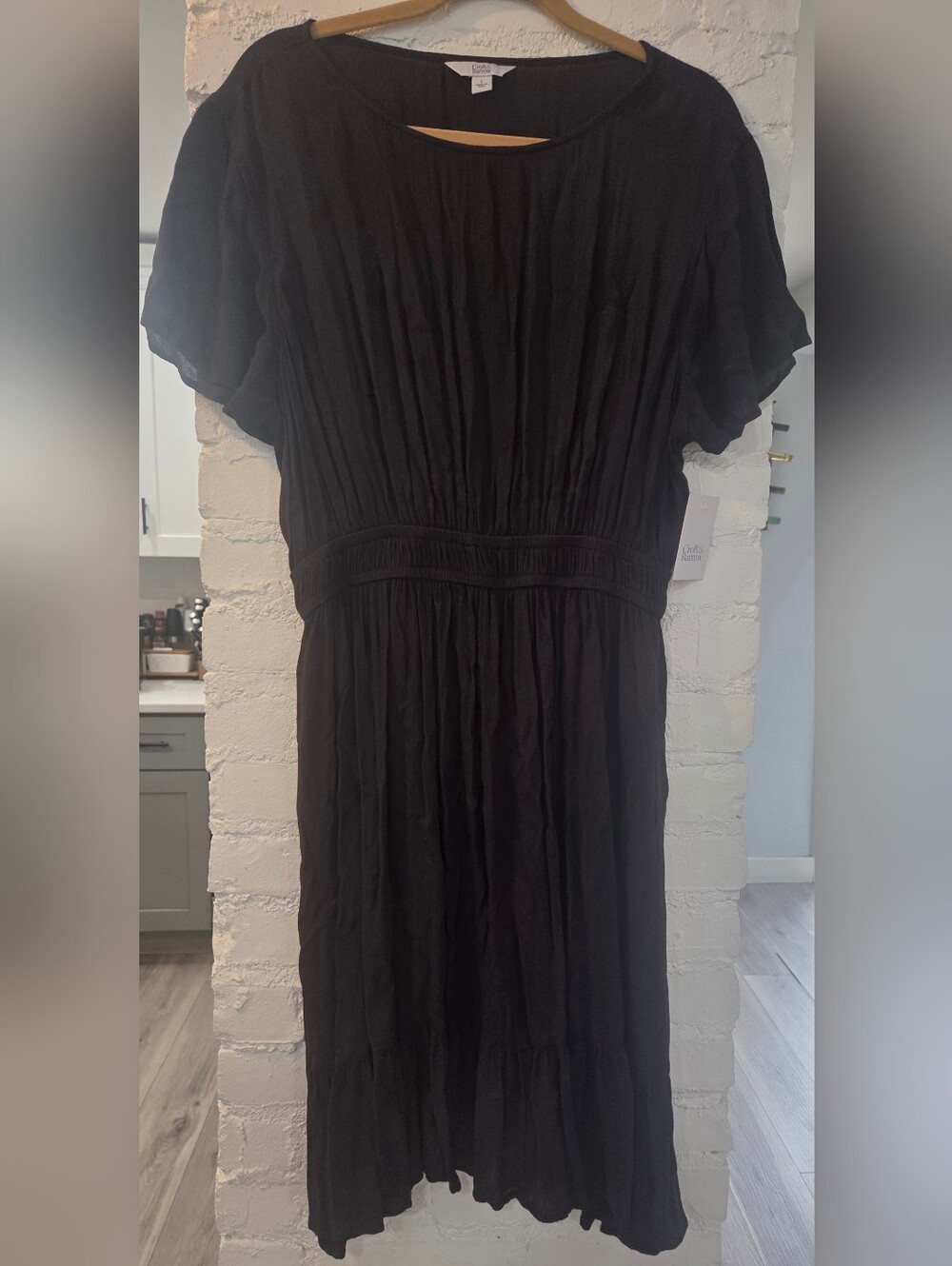 NWT - Croft & Barrow Black Midi Dress with Smocked Waist and Flutter Sleeves